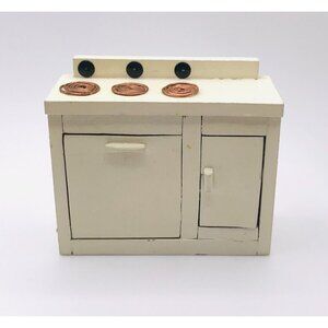 Vintage Artisan Dollhouse Miniature Oven Kitchen Stove Wood Handmade Signed USA